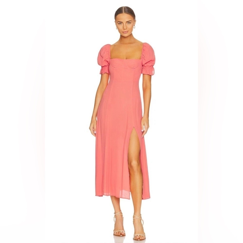 WeWoreWhat Women’s Size 14 Coral Puff Sleeve Maxi Dress Cottagecore Milkmaid Squ